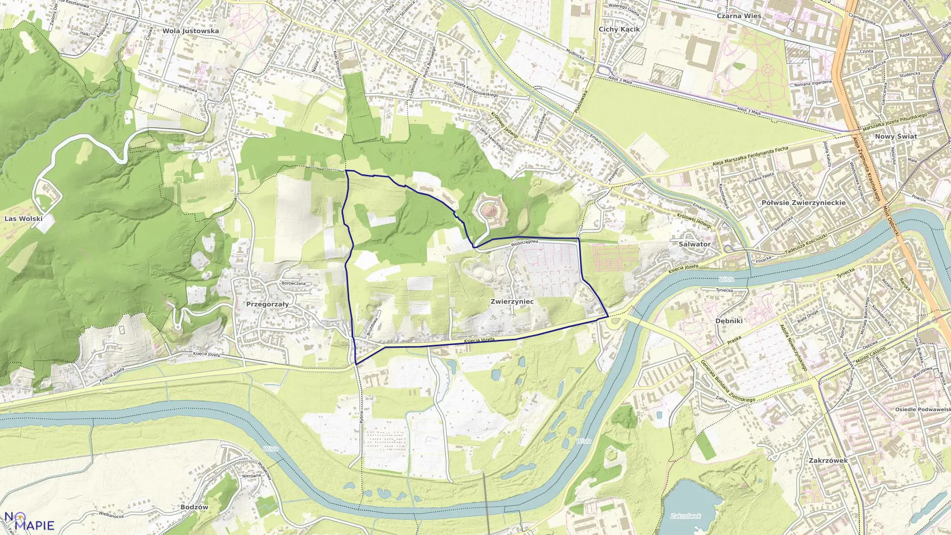 Mapa obrębu K-16 w mieście Kraków