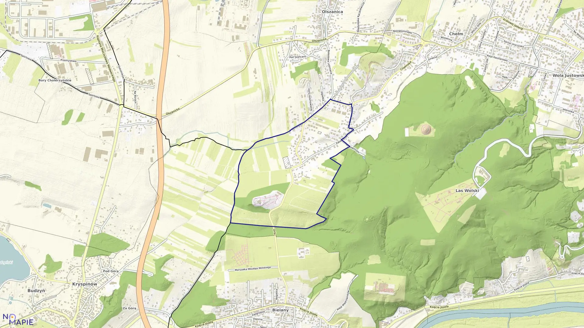 Mapa obrębu K-19 w mieście Kraków