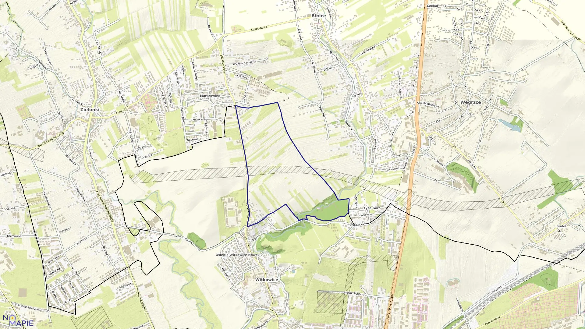 Mapa obrębu K-27 w mieście Kraków