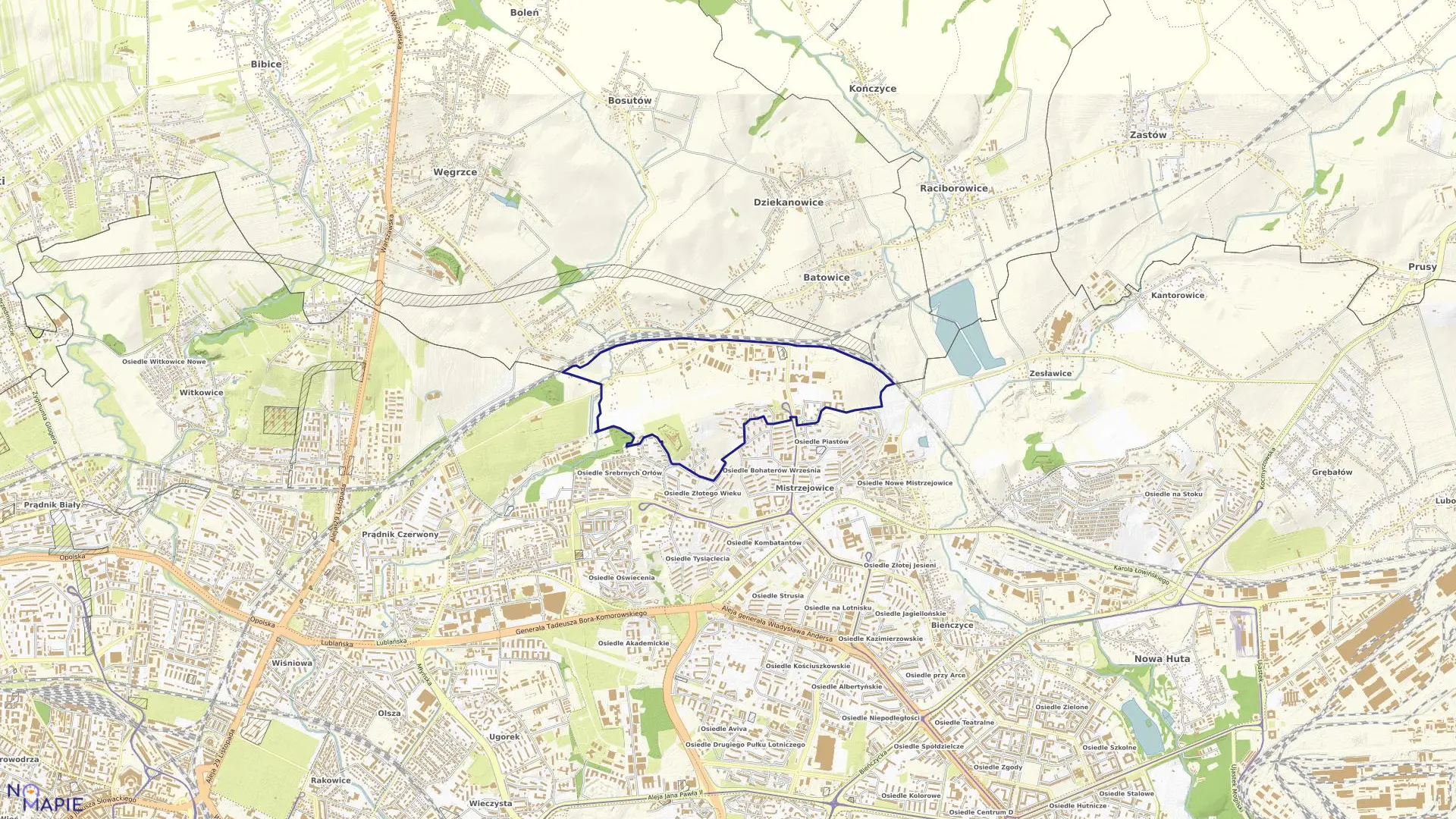 Mapa obrębu NH-1 w mieście Kraków