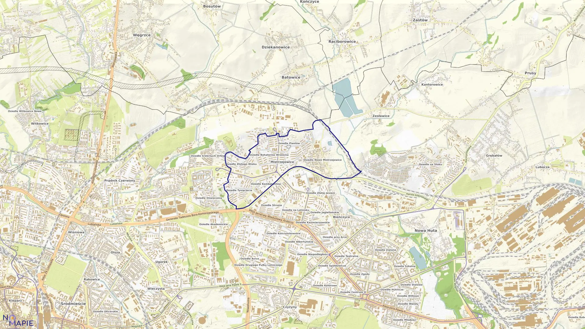 Mapa obrębu NH-2 w mieście Kraków