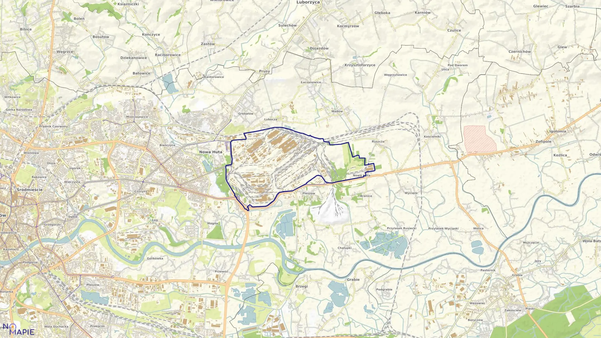 Mapa obrębu NH-20 w mieście Kraków