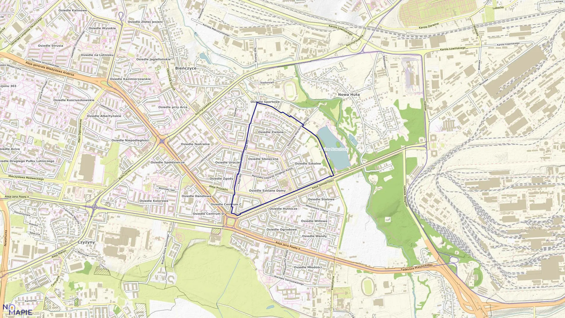 Mapa obrębu NH-45 w mieście Kraków