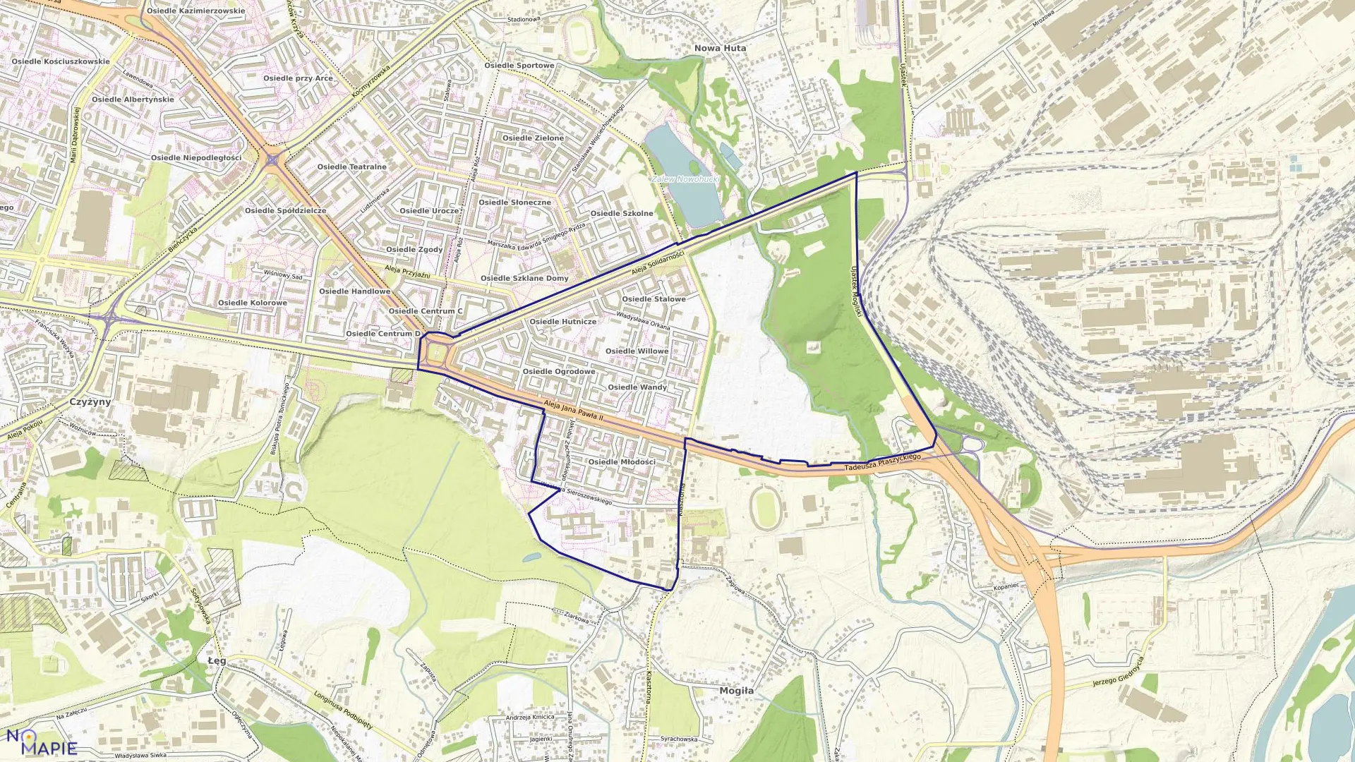 Mapa obrębu NH-47 w mieście Kraków