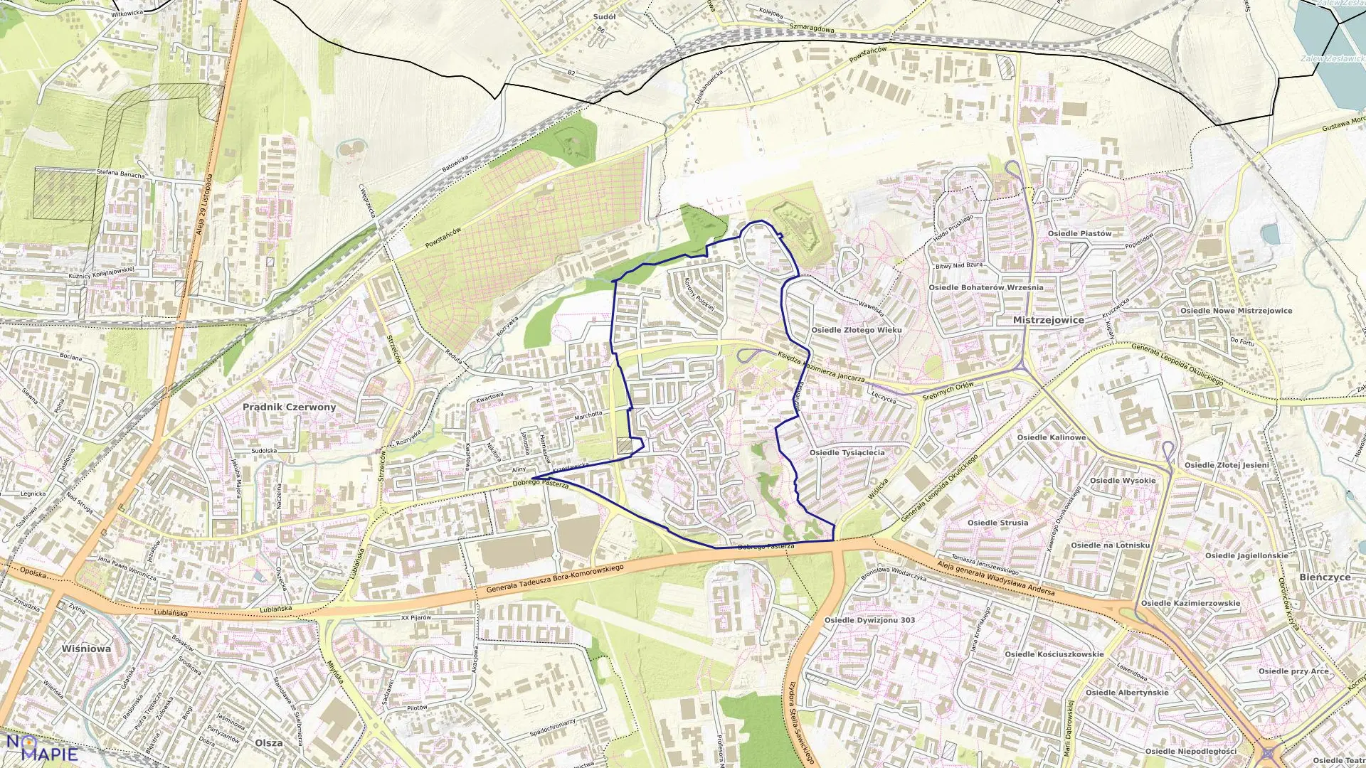 Mapa obrębu NH-5 w mieście Kraków