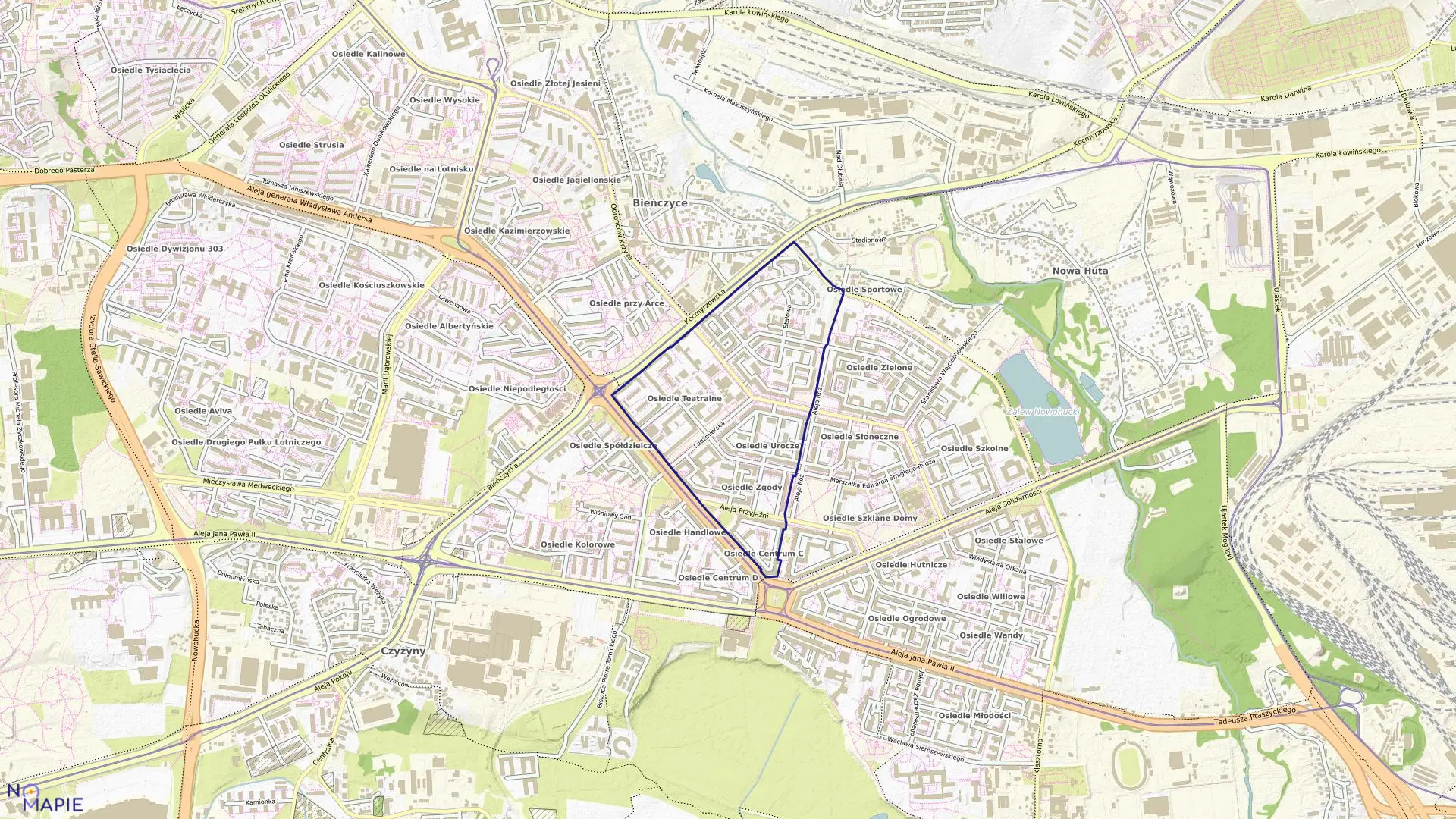 Mapa obrębu NH-50 w mieście Kraków