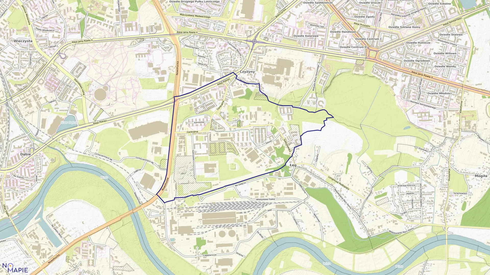 Mapa obrębu NH-54 w mieście Kraków