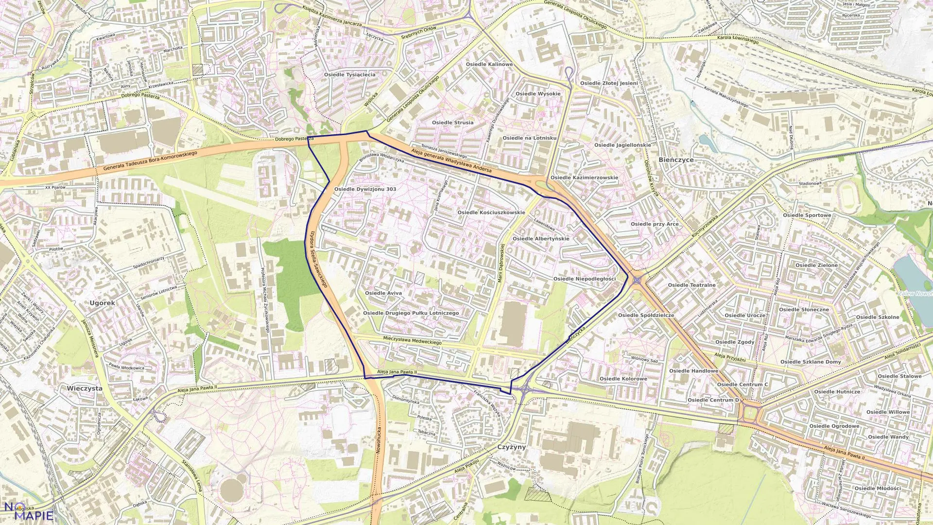 Mapa obrębu NH-7 w mieście Kraków