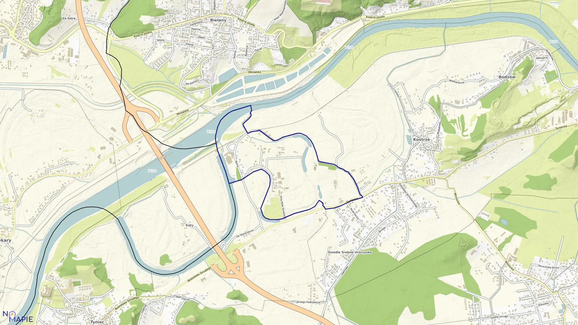 Mapa obrębu P-1 w mieście Kraków