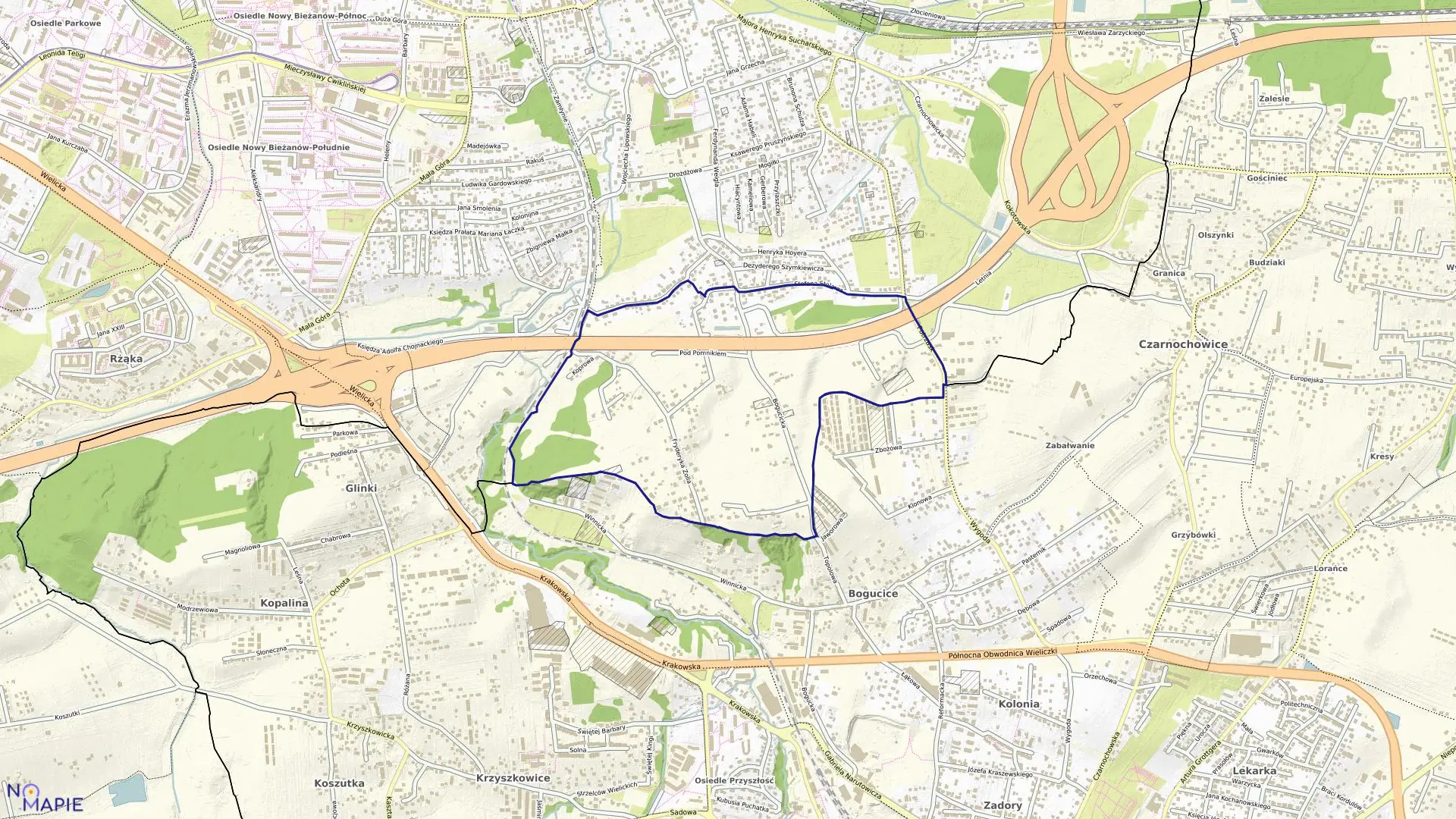 Mapa obrębu P-102 w mieście Kraków