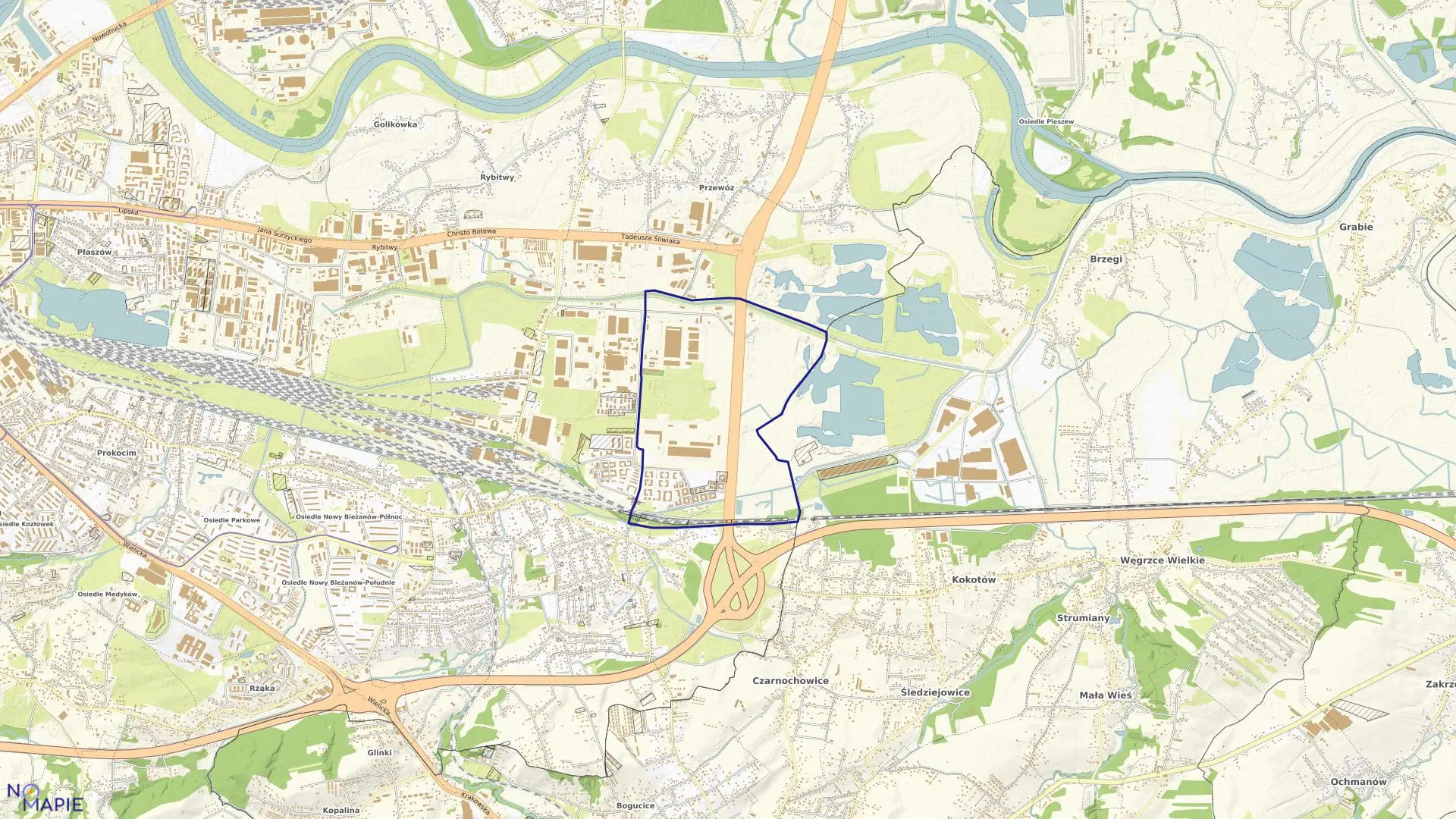 Mapa obrębu P-105 w mieście Kraków