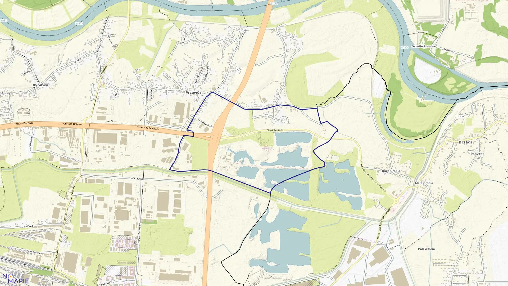 Mapa obrębu P-107 w mieście Kraków