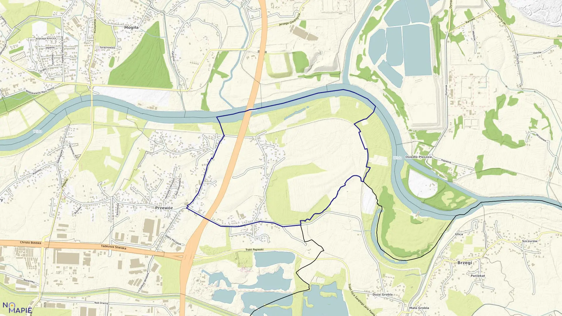 Mapa obrębu P-108 w mieście Kraków