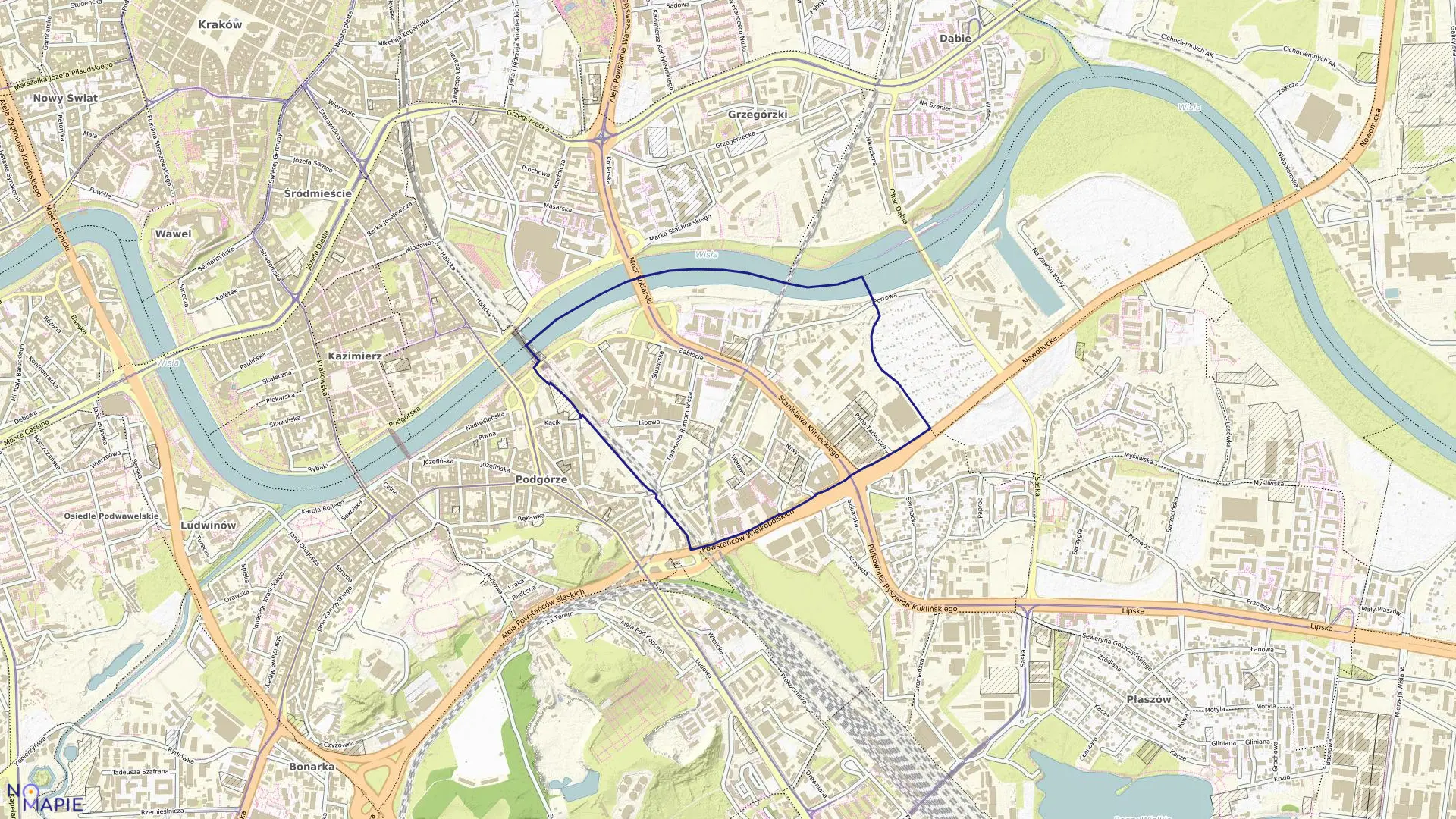 Mapa obrębu P-14 w mieście Kraków