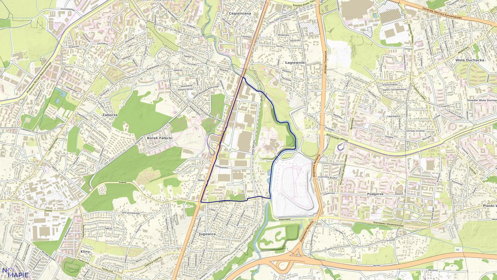 Mapa obrębu P-45 w mieście Kraków