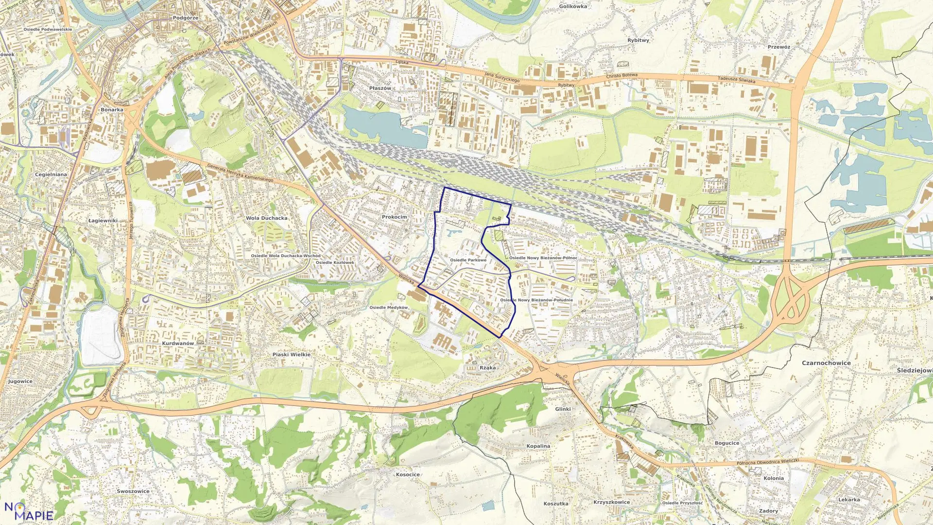 Mapa obrębu P-55 w mieście Kraków