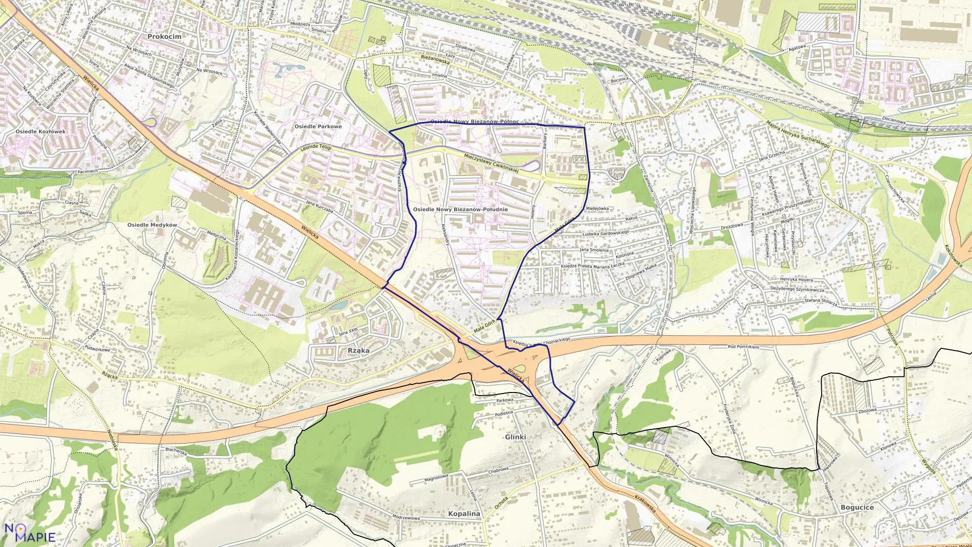 Mapa obrębu P-57 w mieście Kraków