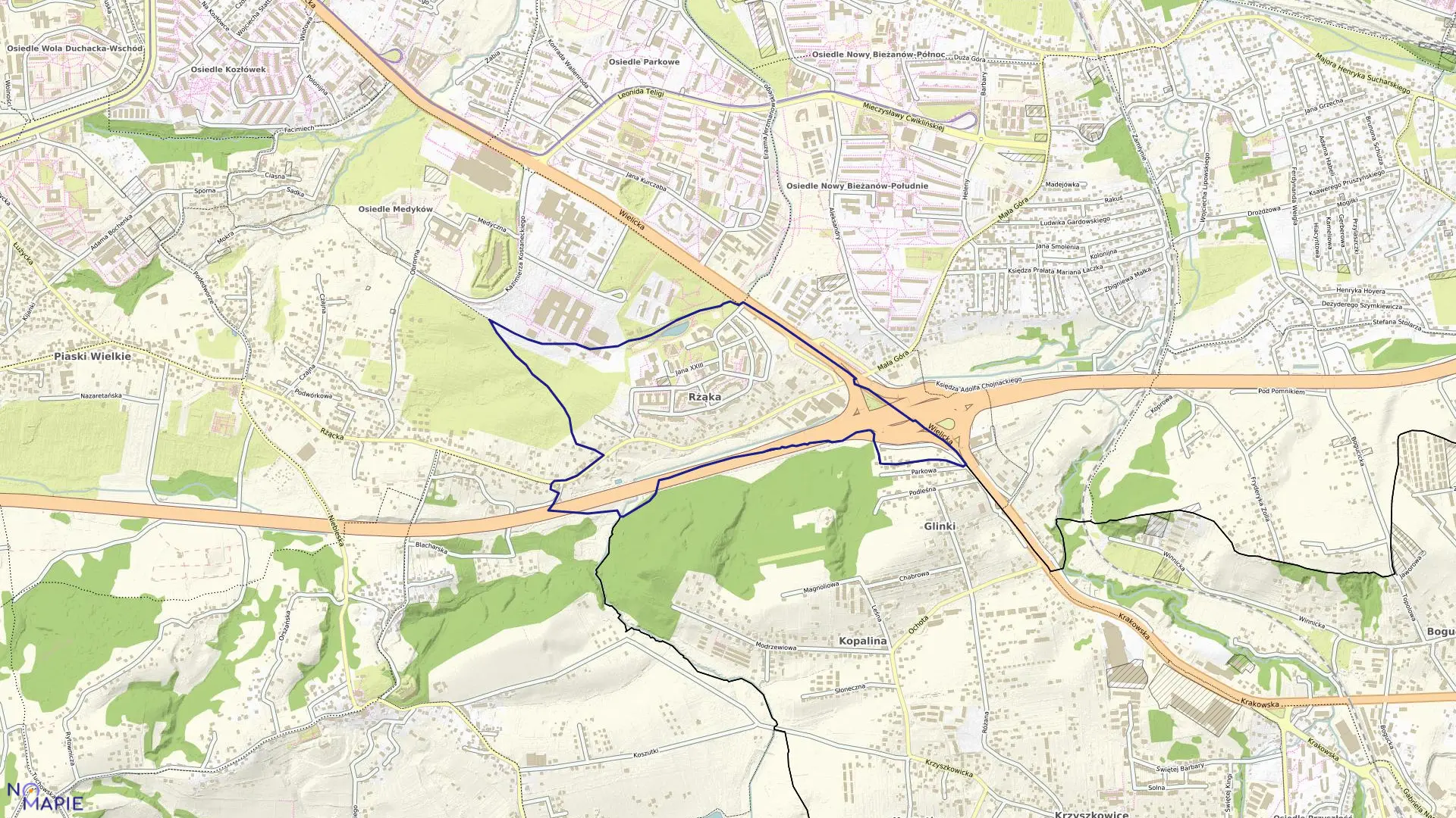 Mapa obrębu P-58 w mieście Kraków