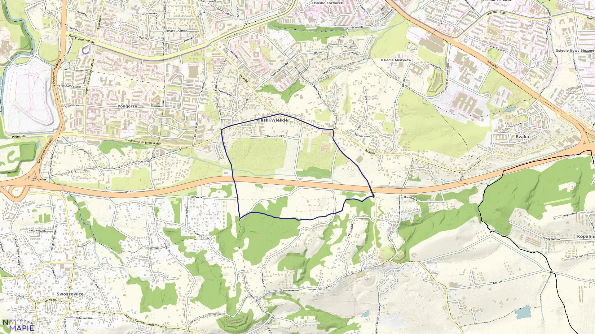 Mapa obrębu P-62 w mieście Kraków