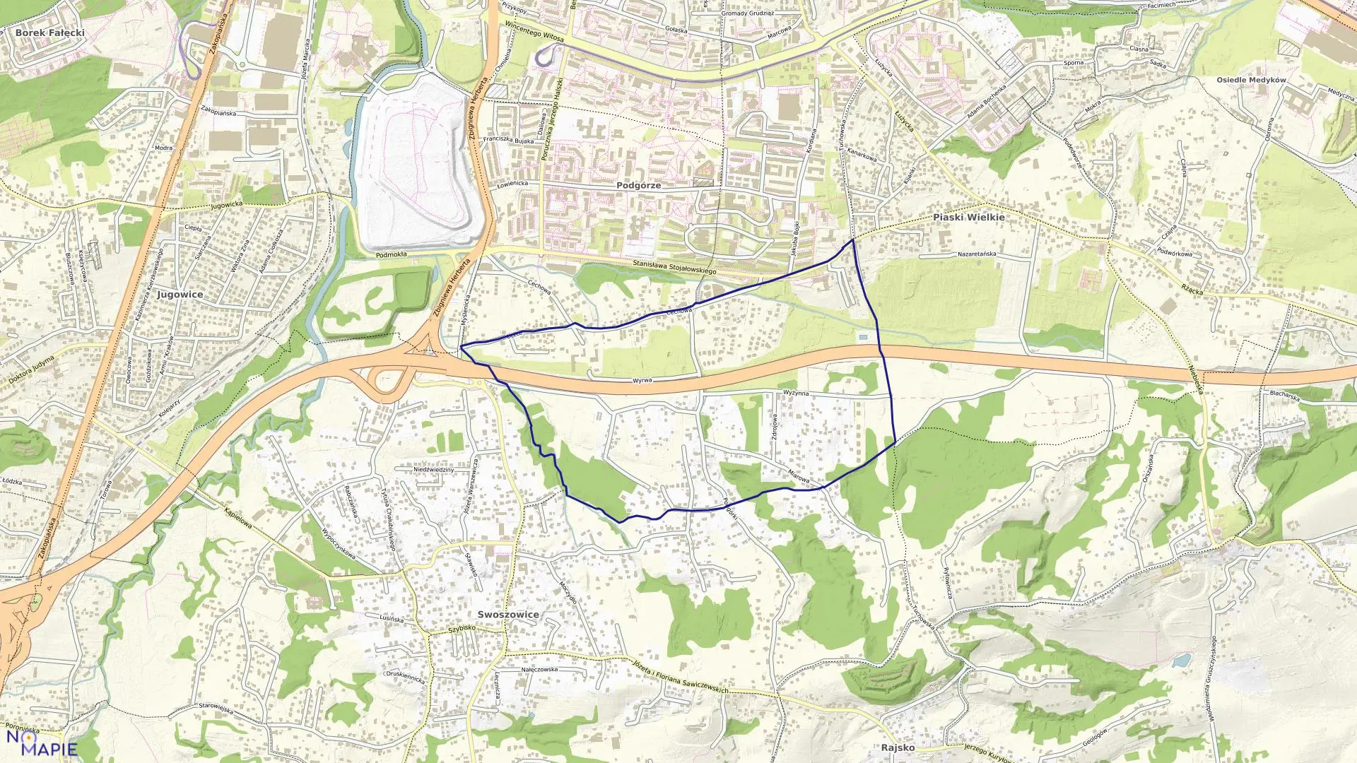 Mapa obrębu P-64 w mieście Kraków