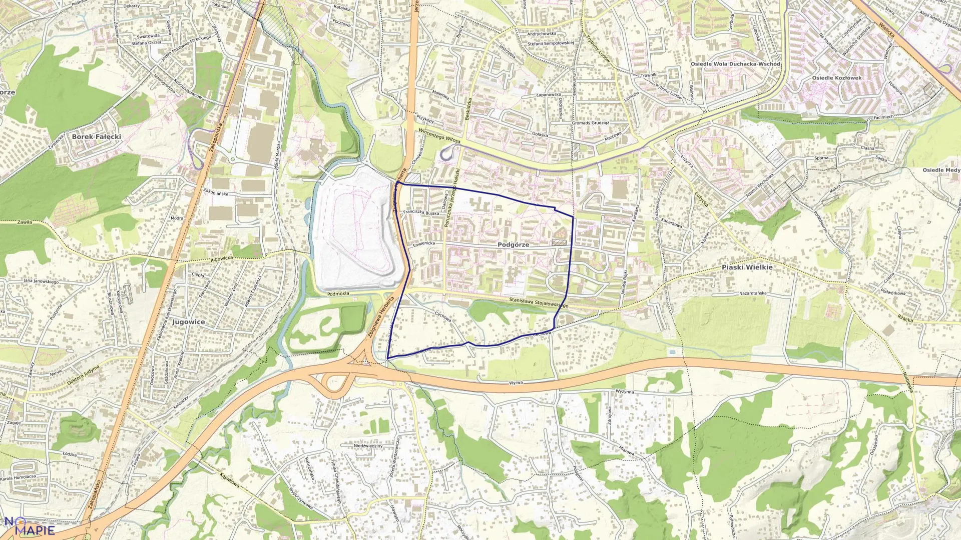 Mapa obrębu P-65 w mieście Kraków