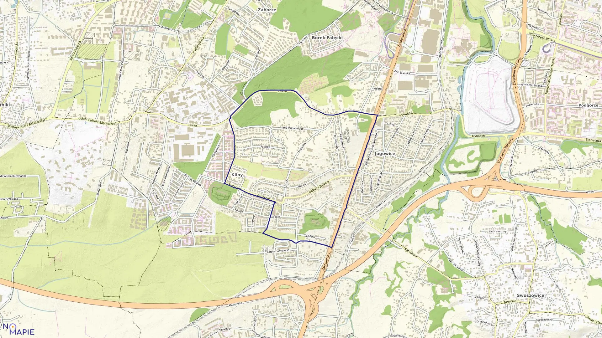 Mapa obrębu P-68 w mieście Kraków