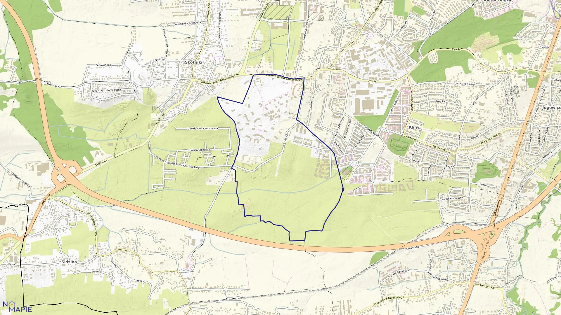 Mapa obrębu P-70 w mieście Kraków