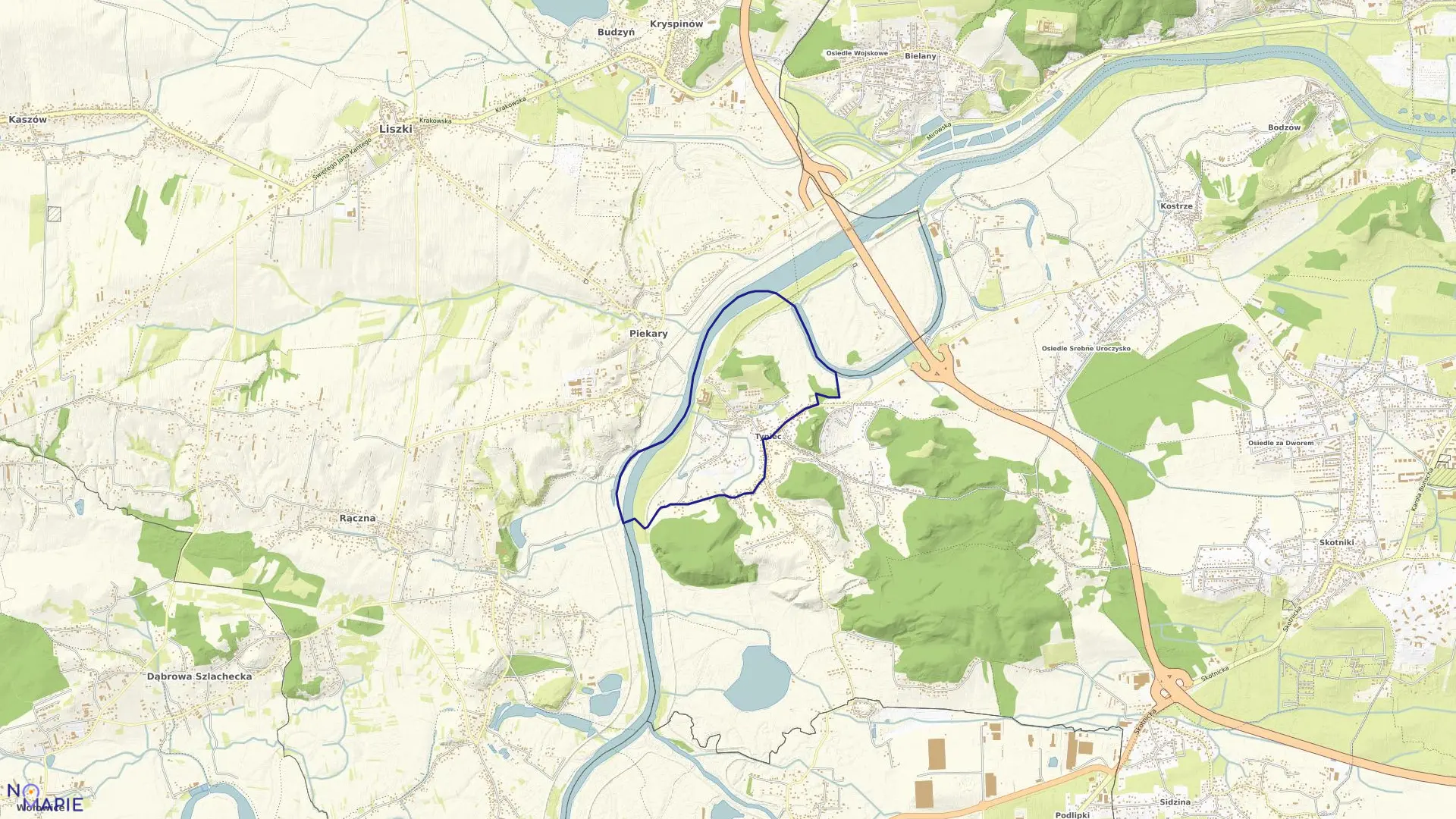 Mapa obrębu P-73 w mieście Kraków