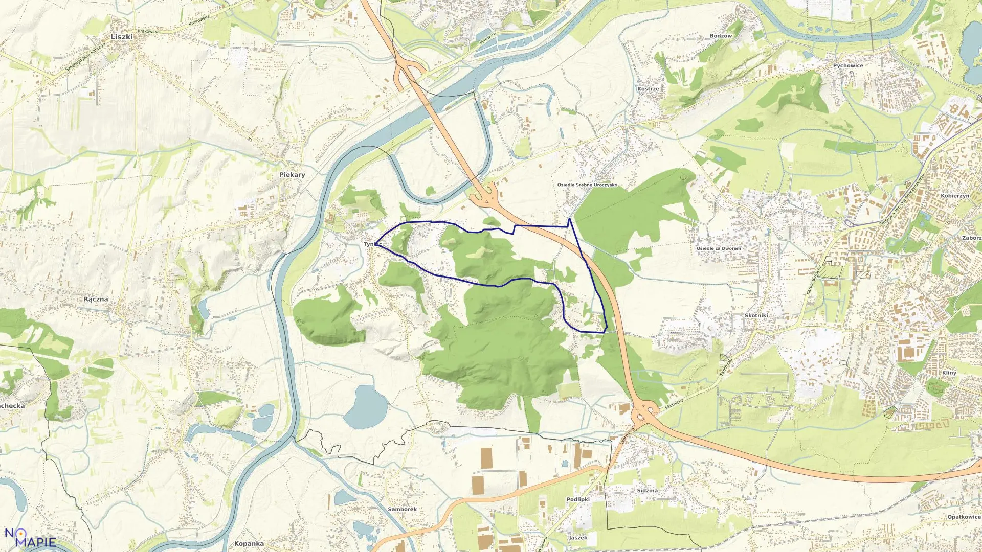 Mapa obrębu P-75 w mieście Kraków