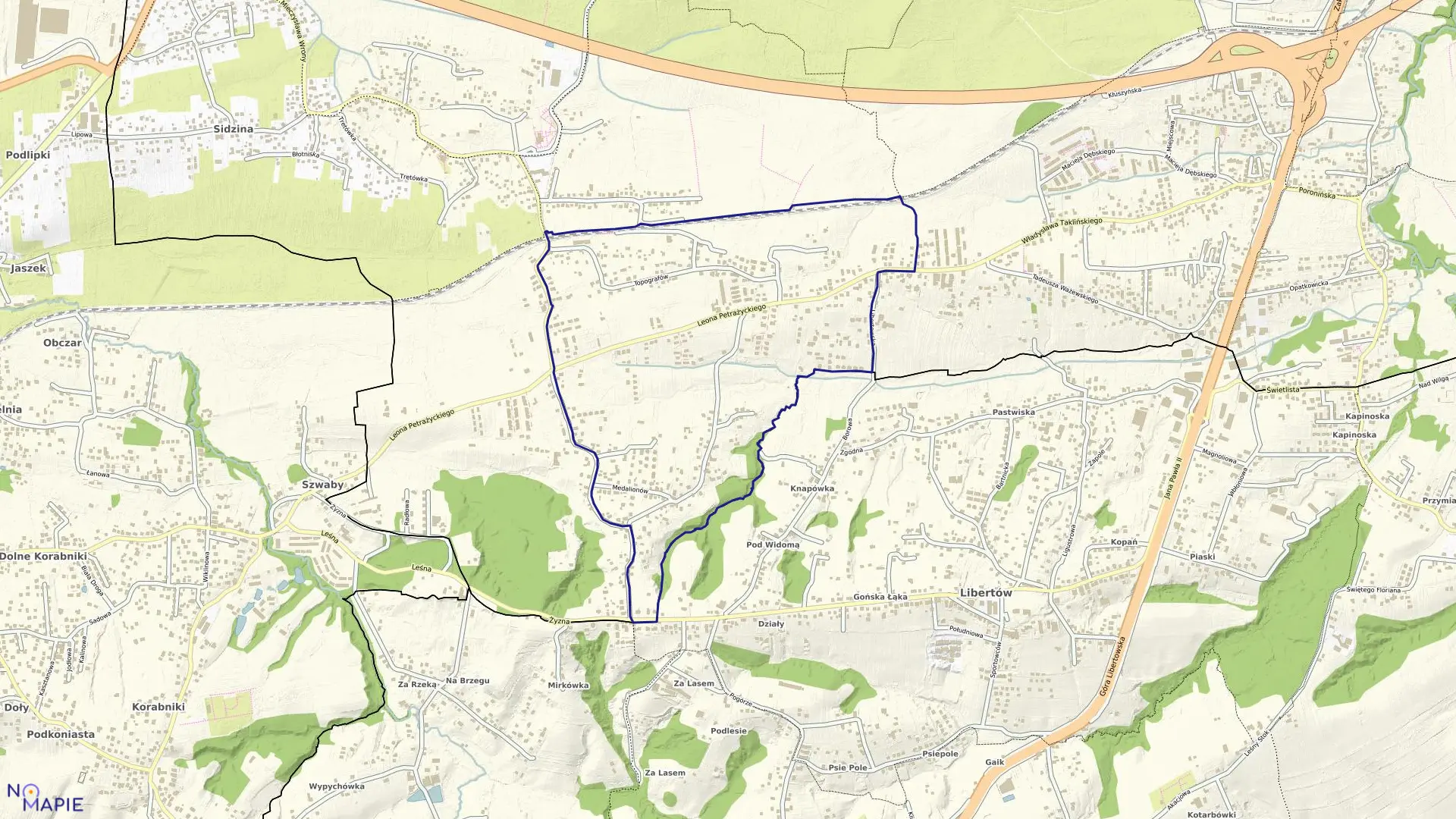 Mapa obrębu P-85 w mieście Kraków