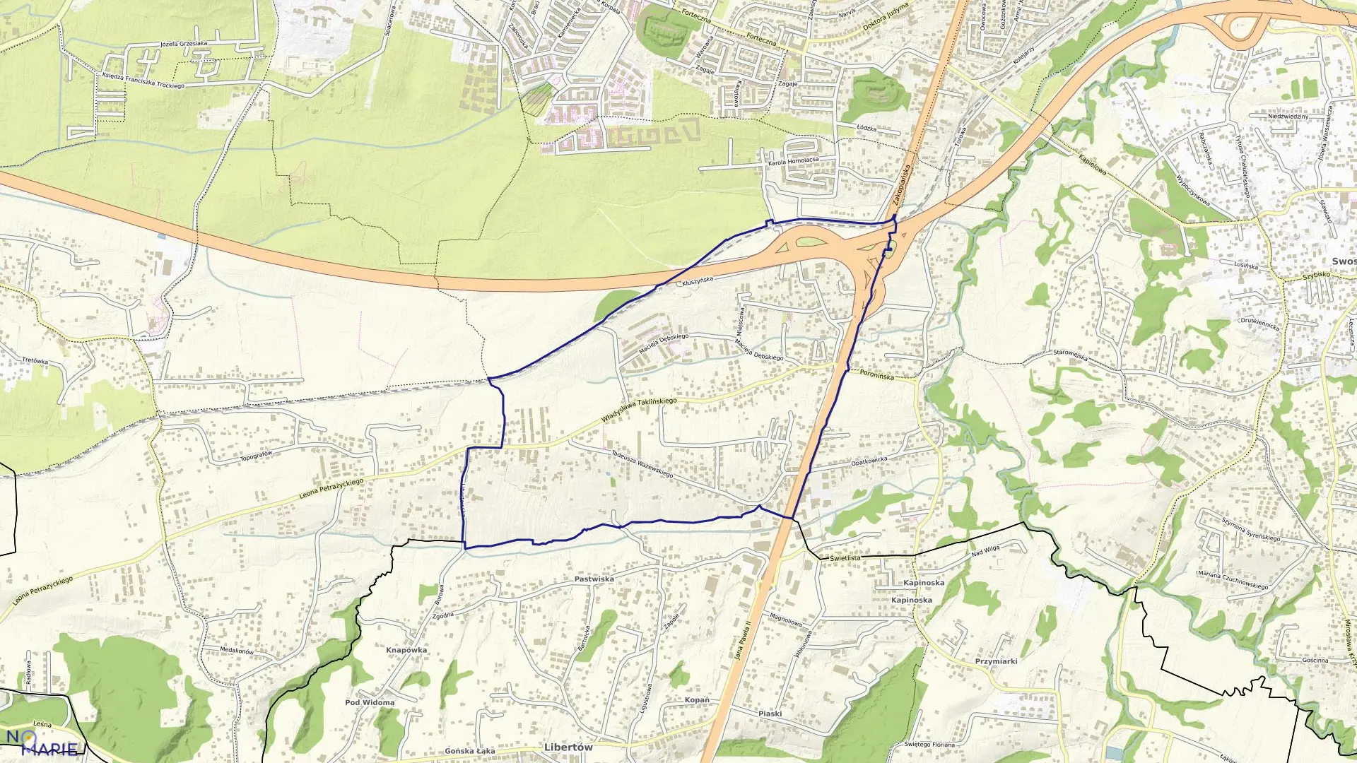 Mapa obrębu P-87 w mieście Kraków