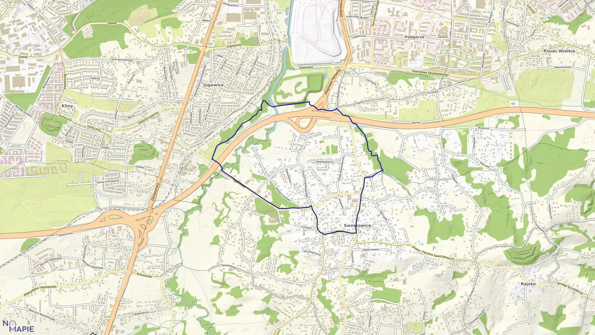 Mapa obrębu P-90 w mieście Kraków