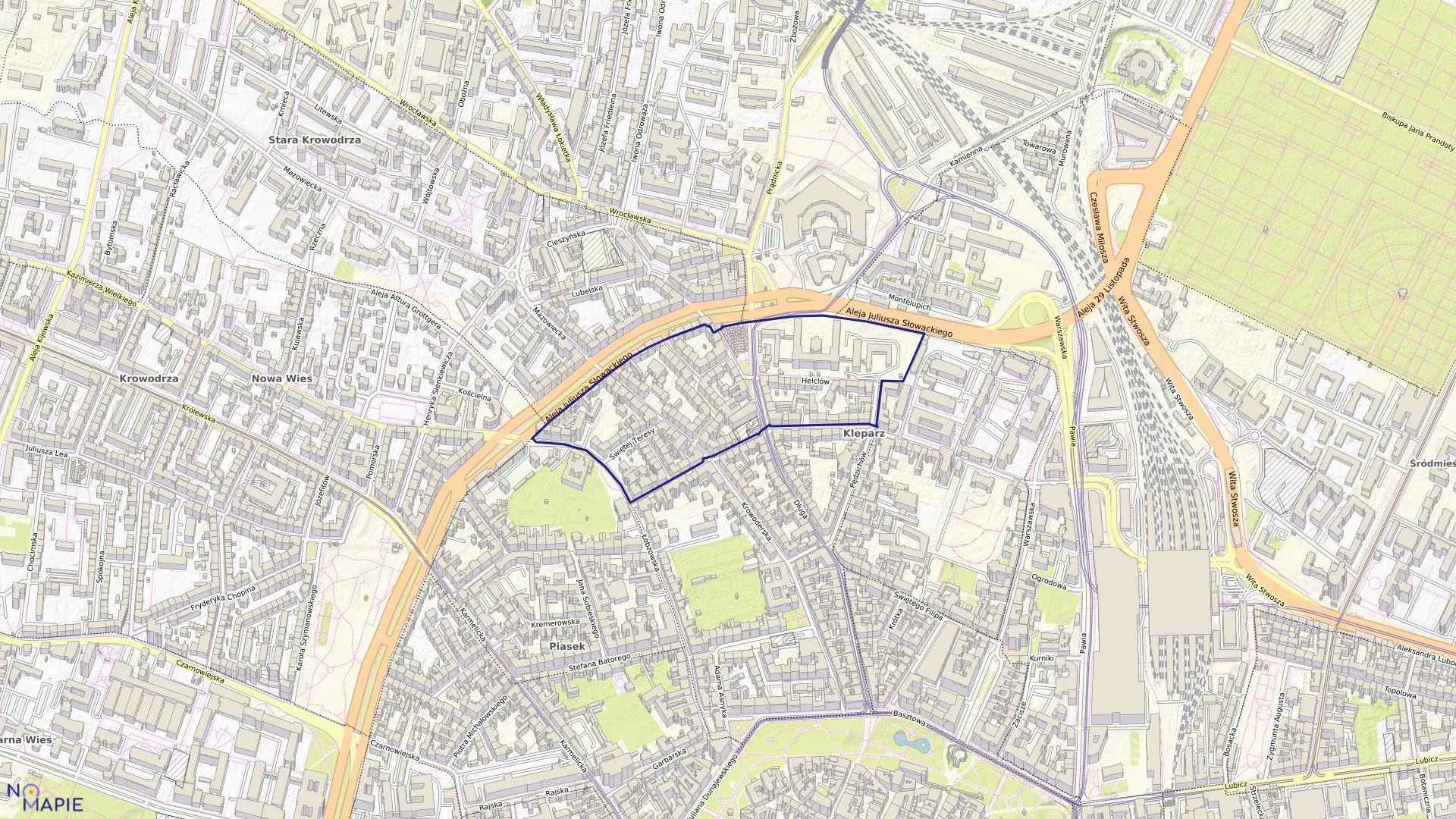 Mapa obrębu S-116 w mieście Kraków