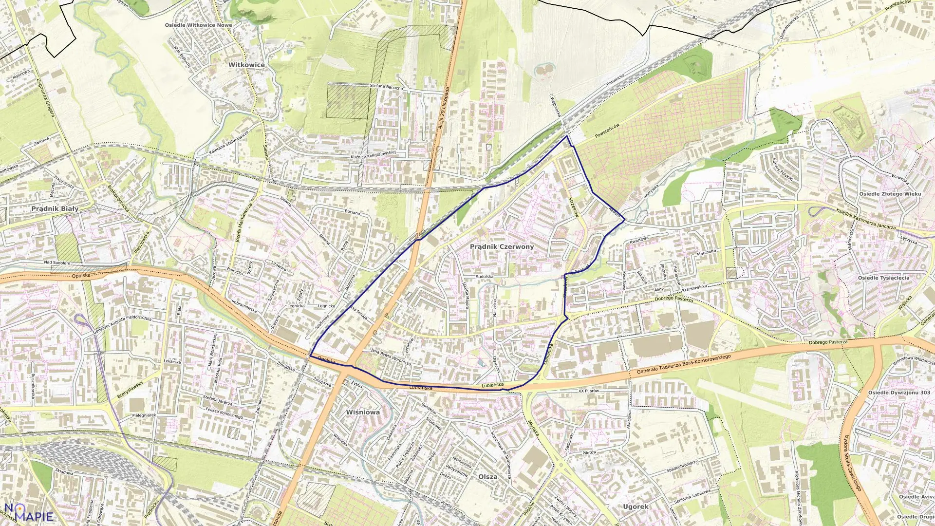 Mapa obrębu S-22 w mieście Kraków