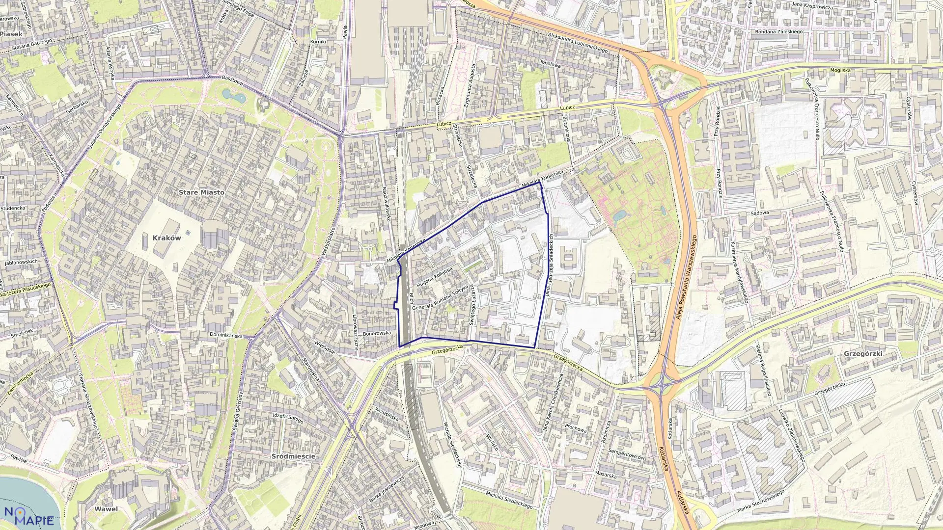 Mapa obrębu S-52 w mieście Kraków