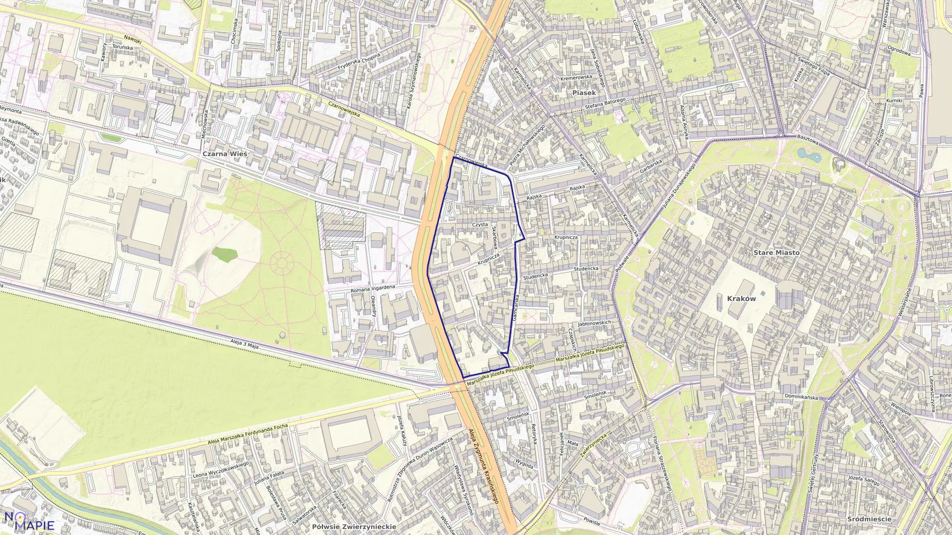 Mapa obrębu S-62 w mieście Kraków